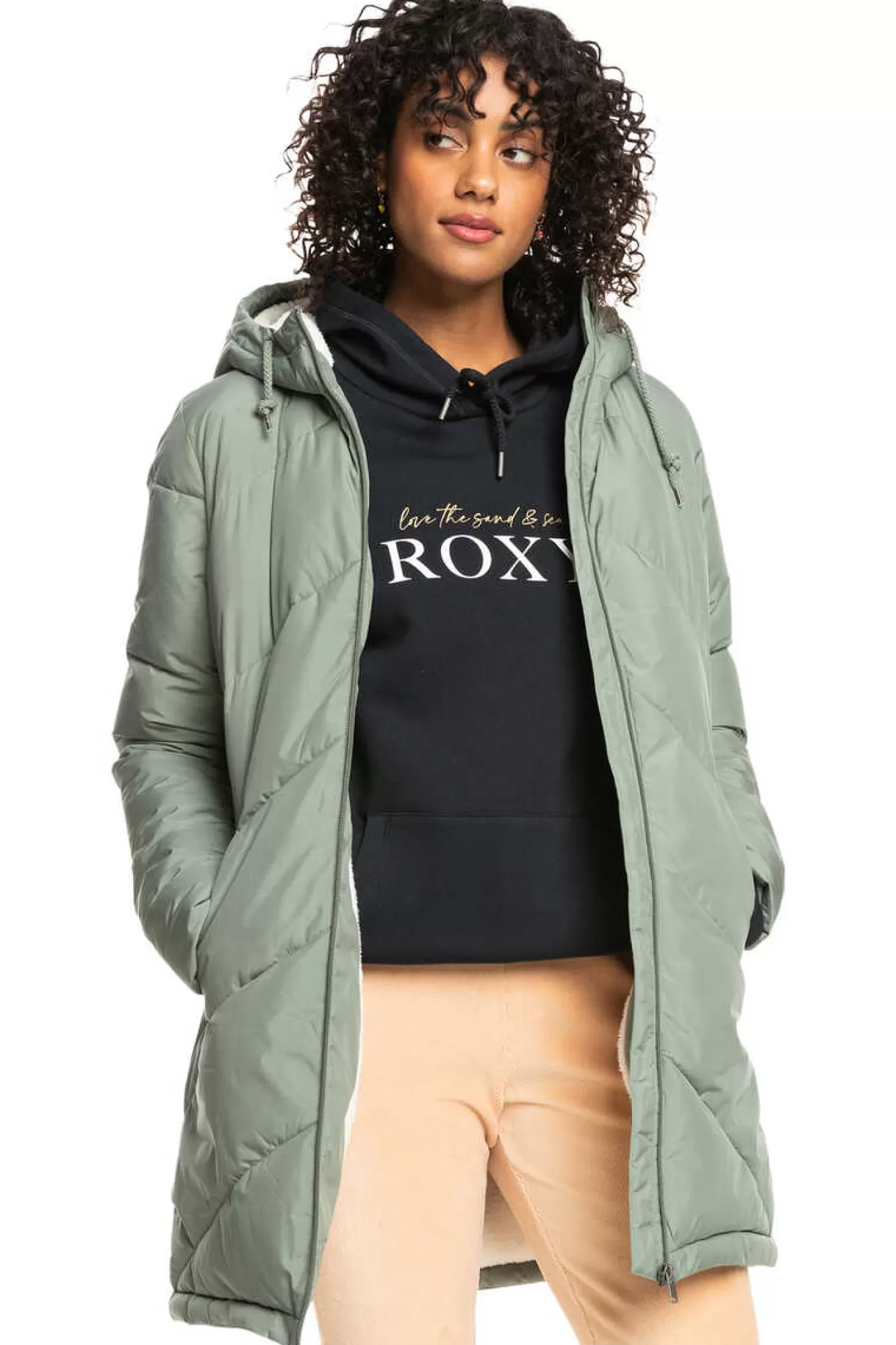 Roxy Better Weather - Casaco Acolchoado Com Capuz E Corte Comprido Para Mulher