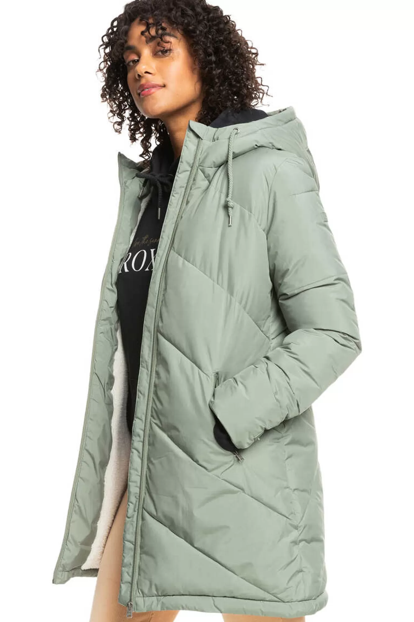 Roxy Better Weather - Casaco Acolchoado Com Capuz E Corte Comprido Para Mulher