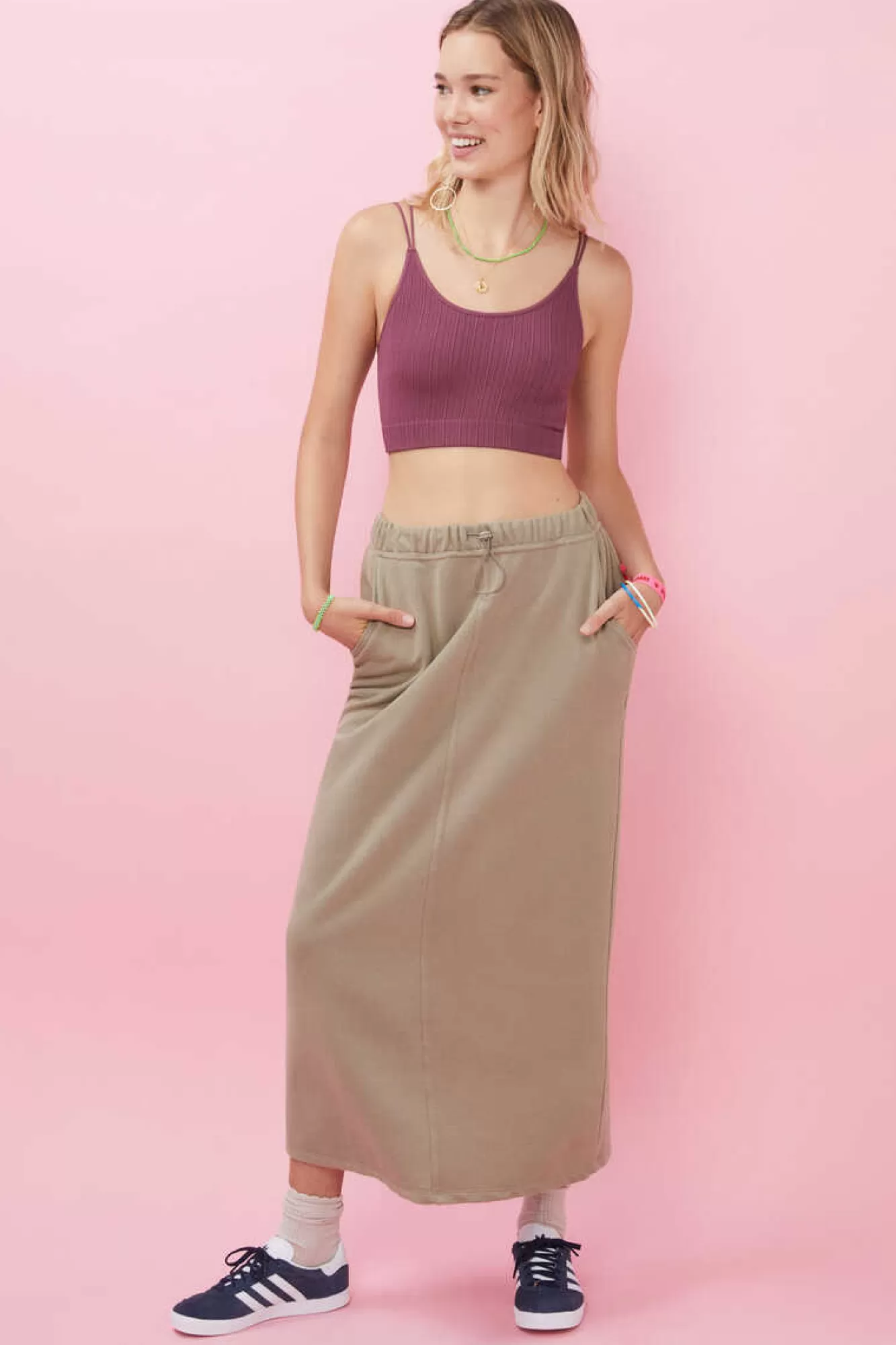 HI&BYE Crop Top Alcas Duplas Sem Costuras Cor-De